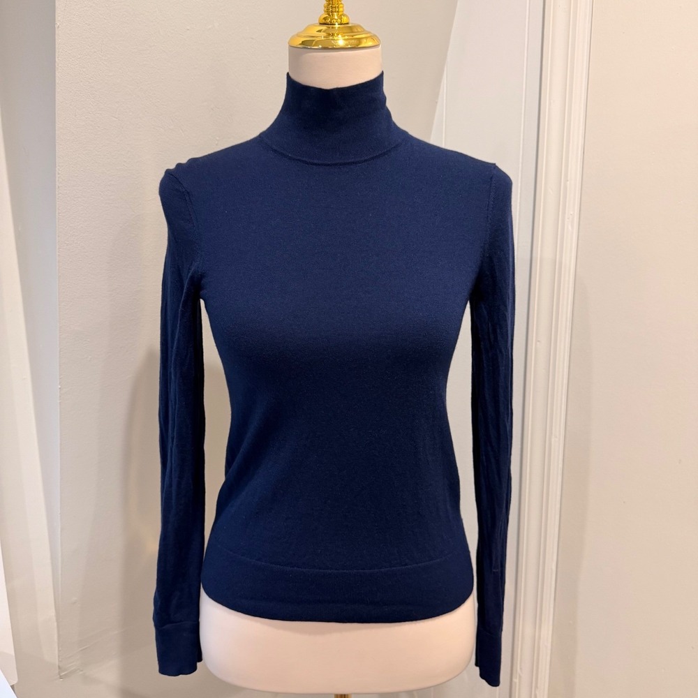 Theory Navy Blue Regal Wool Turtleneck Sweater Soft Minimalist Top | Size S